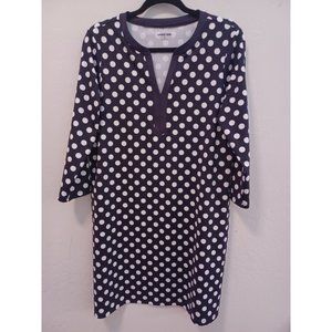 Lands End Dress Womens Sz M 10-12 Black Polka Dot V Neck Stretch Active Casual